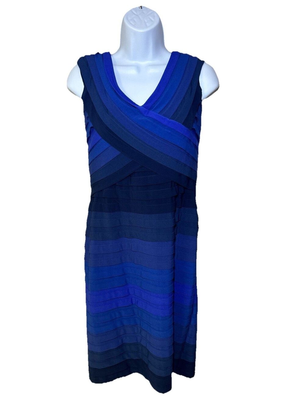 Tadashi Shoji Blue Ombre Pleated Dress V-Neck Cocktail Style Wedding NWT Large